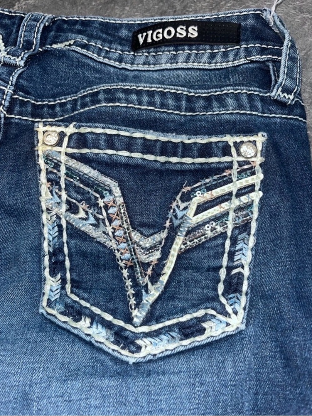 Vigoss Dark Blue Skinny Jeans with Embroidered Back Pocket - Picture 9 of 10